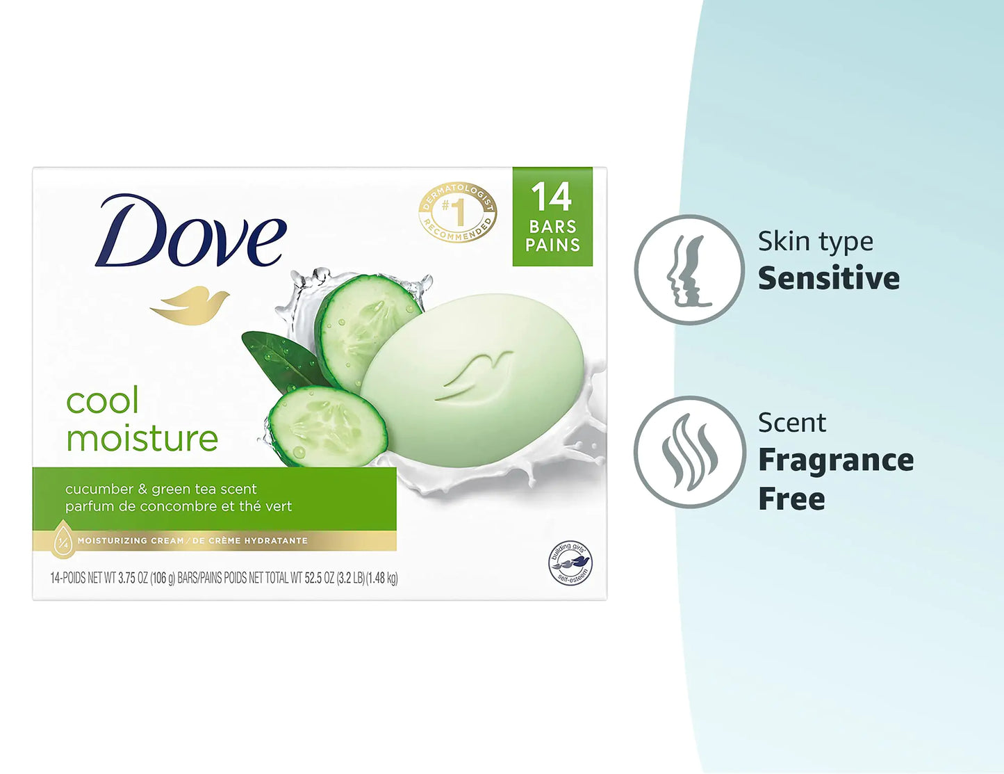 Dove Skin Care Beauty Bar For Softer Skin Cucumber and Green Tea