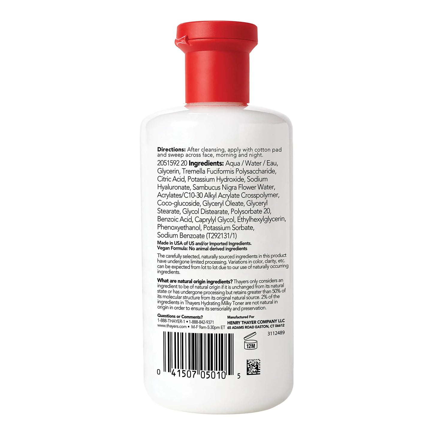 THAYERS Milky Face Toner Skin Care with Snow Mushroom and Hyaluronic Acid