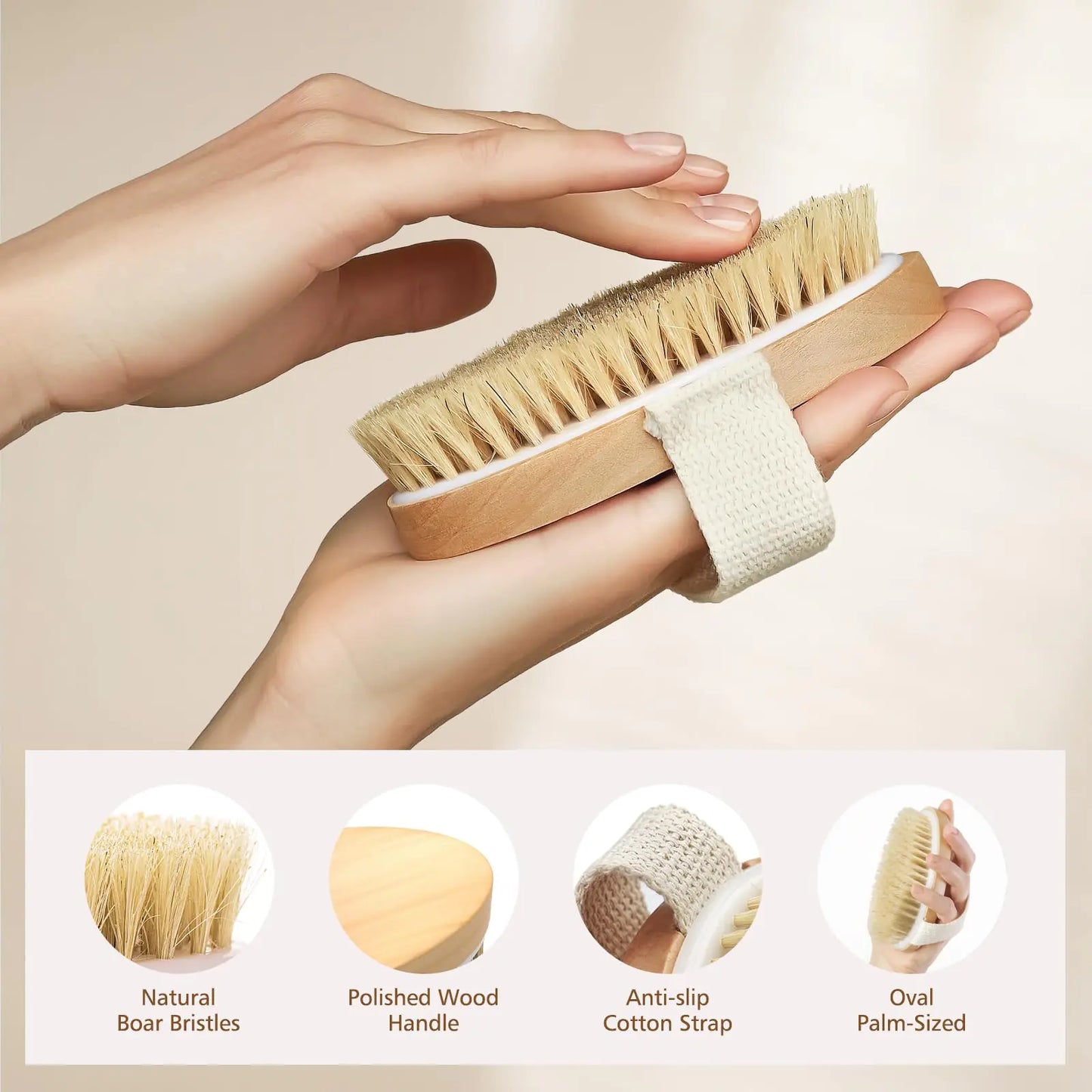 POPCHOSE Dry Brushing Body Brush, Natural Bristle Dry Skin Exfoliating Brush Body Scrub for Flawless Skin, Cellulite Treatment, Lymphatic Drainage and Blood Circulation Improvement 1 Count (Pack of 1)