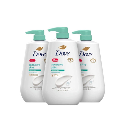 Dove Body Wash 3 Count with Pump Sensitive Skin Hypoallergenic