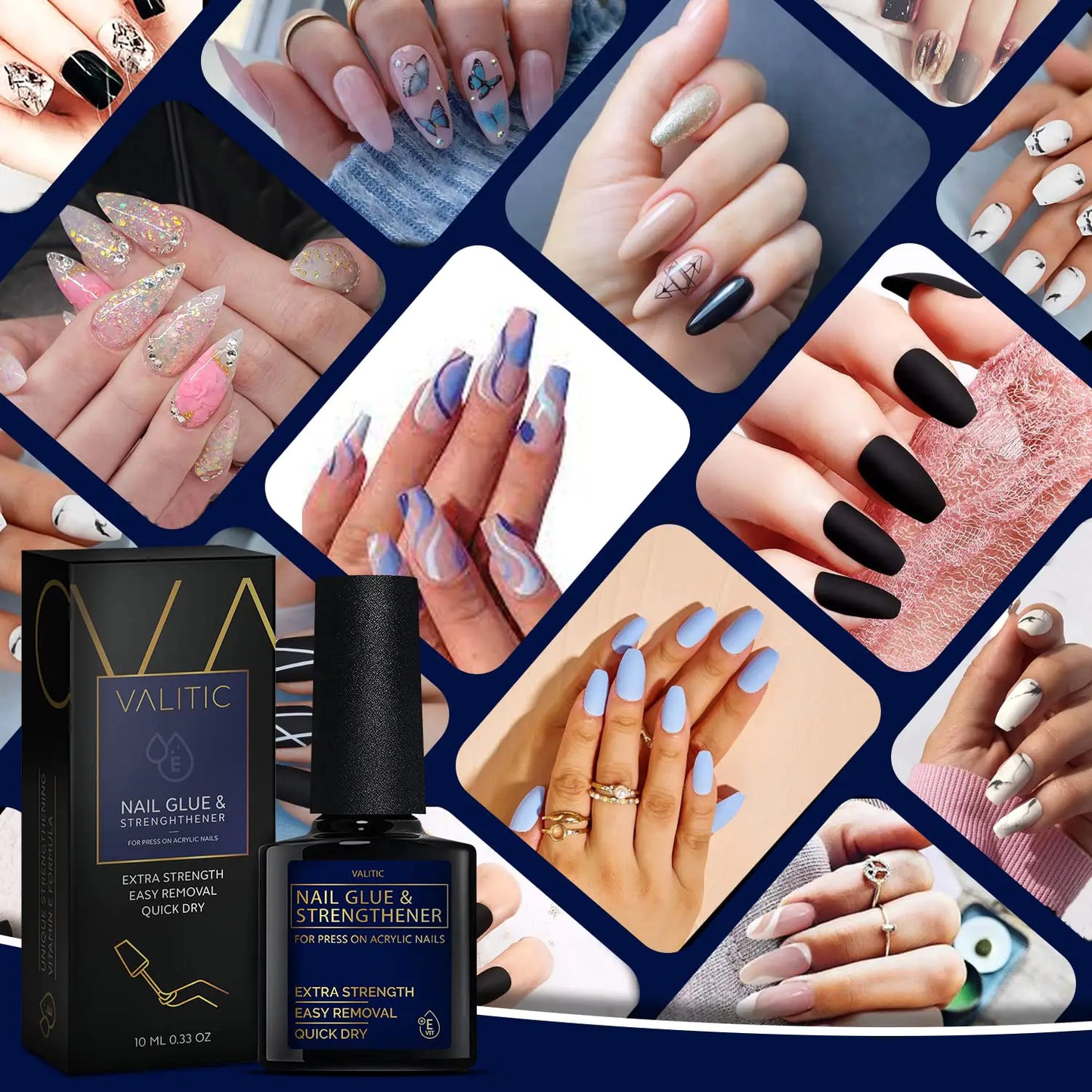 Valitic Nail Glue and Strengthener for Acrylic and Press On Nails