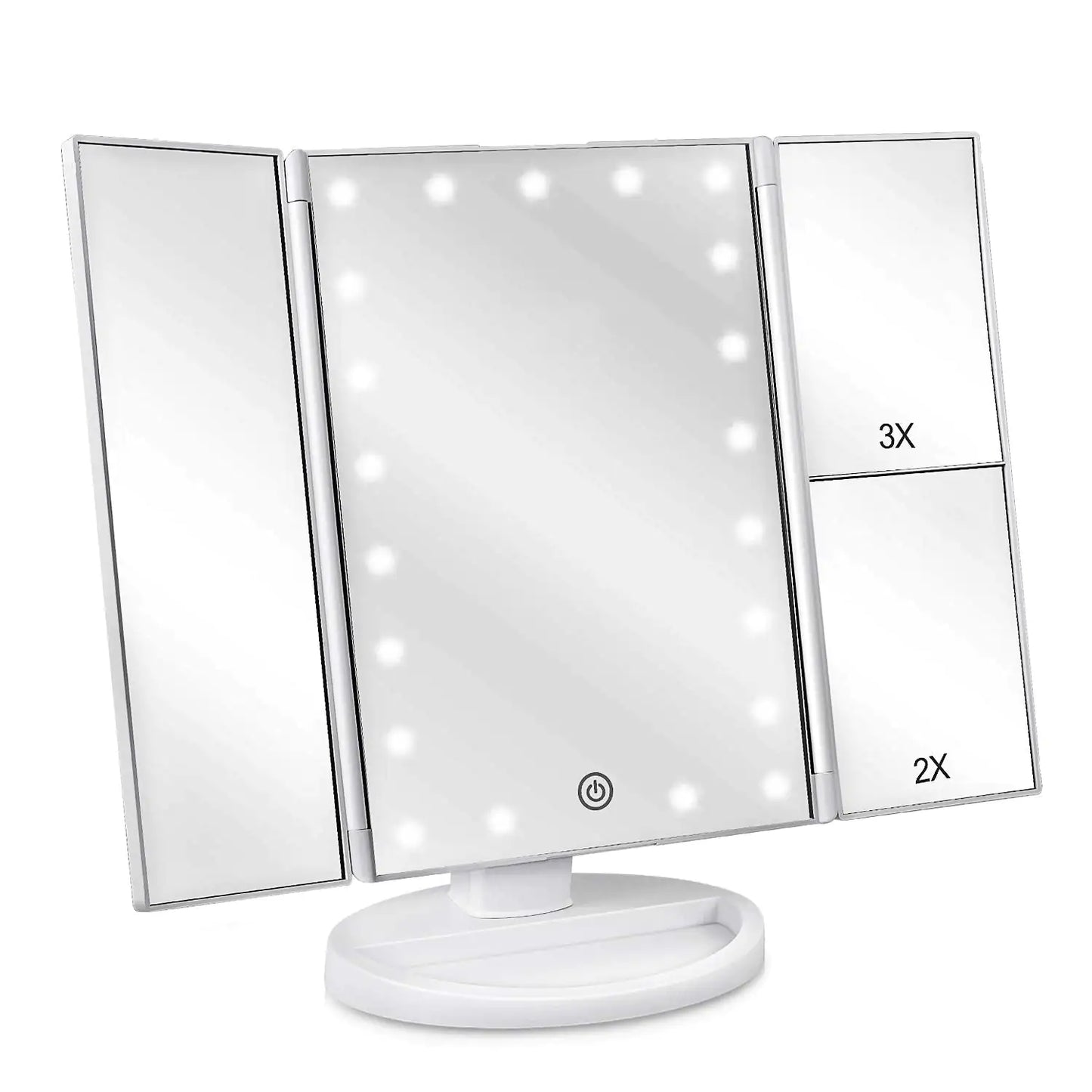 deweisn Floor Mount Tri-Fold Lighted Vanity Mirror with 21 LED Lights