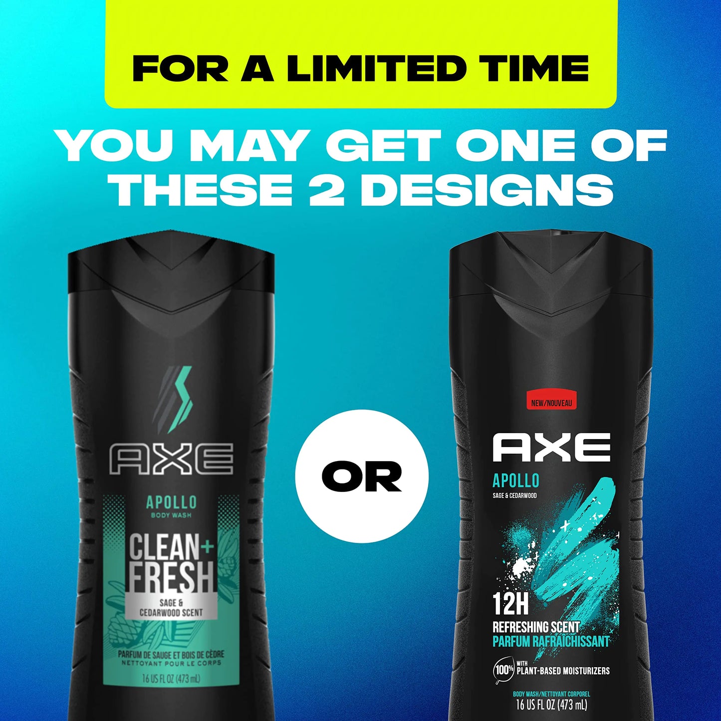 AXE Body Wash Apollo 4 Count for Long Lasting Freshness