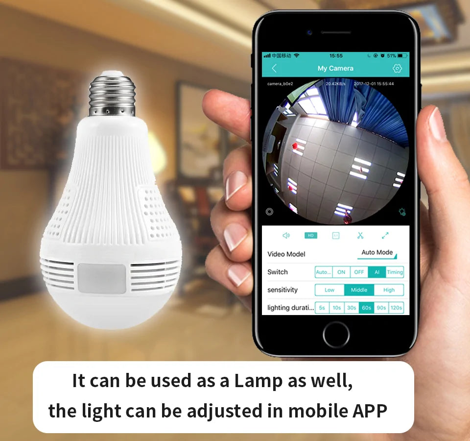 360 Degree Panoramic Light Bulb Camera