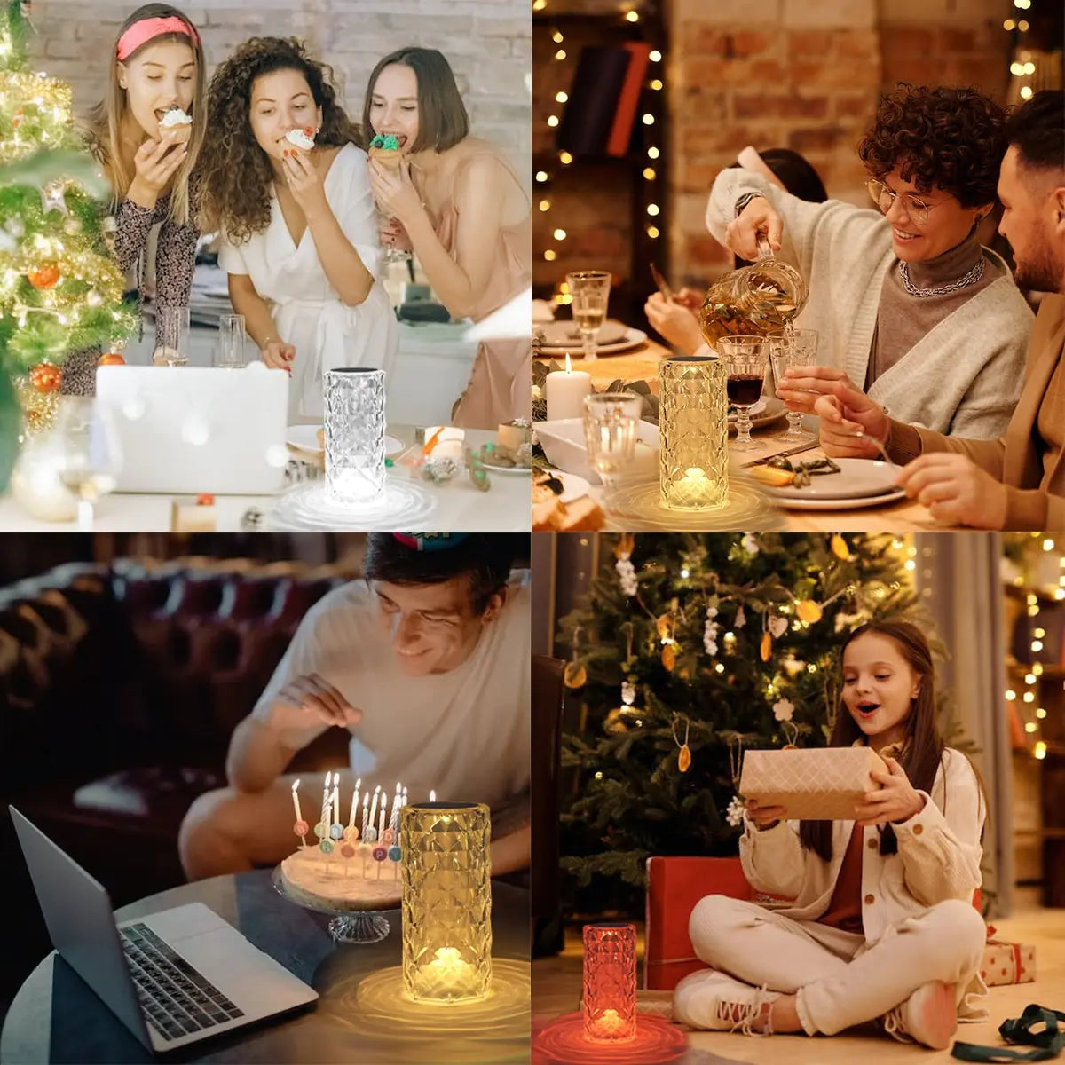 Lámpara de mesa de noche con LED de cristal