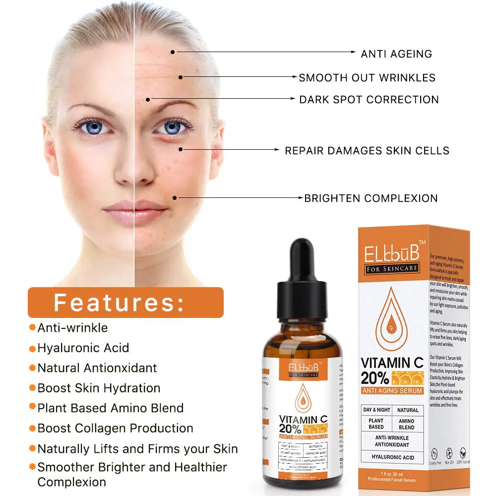 Premium 20% Vitamin C Serum For Face with Hyaluronic Acid, Retinol & Amino Acids