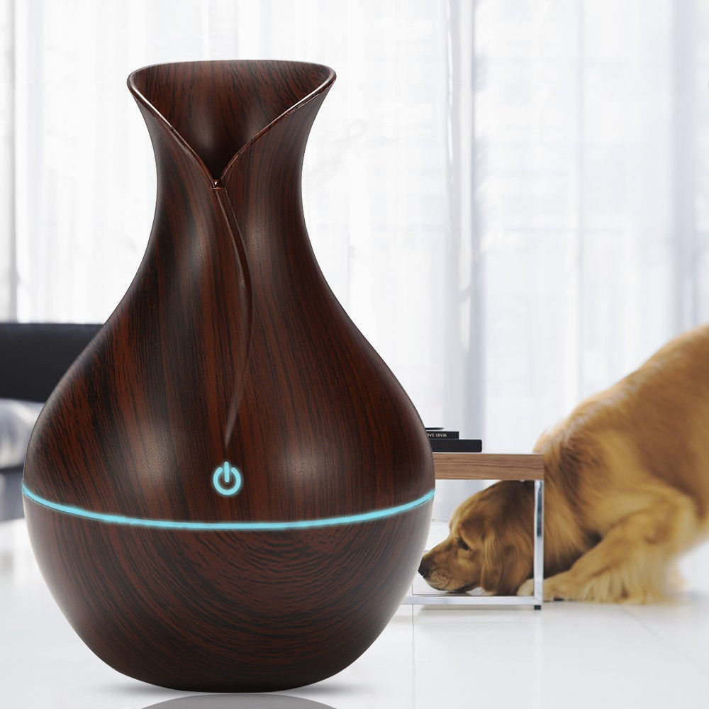 Humidificador de grano de madera con forma de jarrón