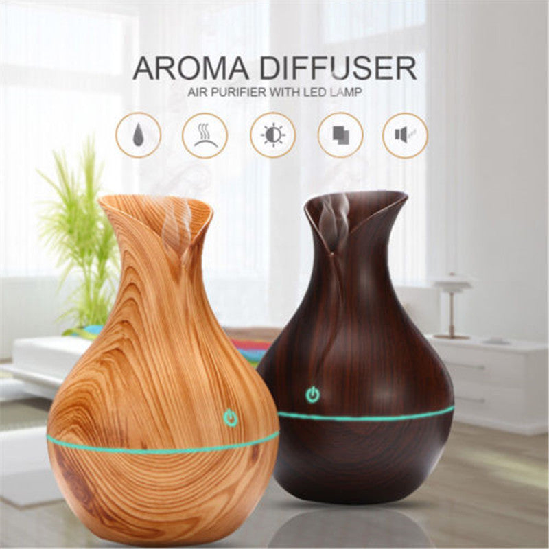 Humidificador de grano de madera con forma de jarrón